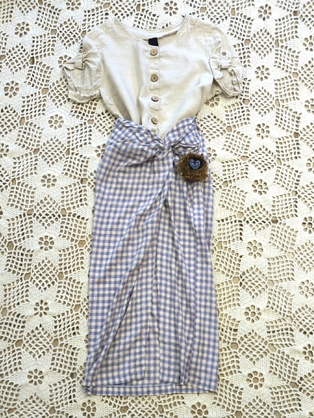 Zara NWOT Gingham Check Knotted Front Sarong Style Slit Front Summer Skirt